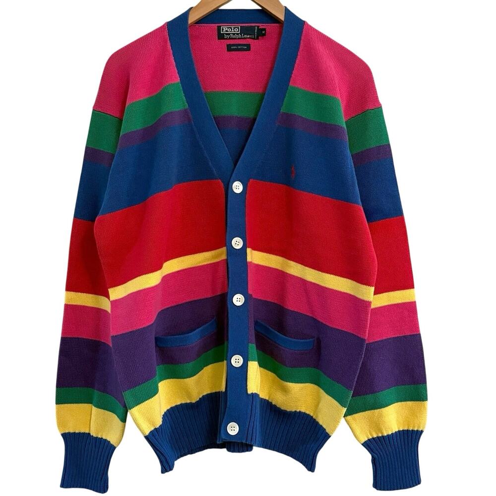 Vintage Polo Ralph Lauren Striped Cardigan Sweater Oversized Womens Sz Medium